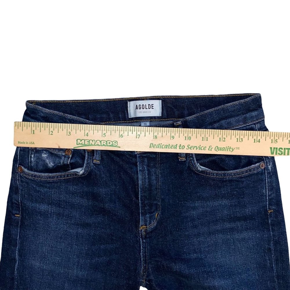 AGOLDE Sophie Dark Blue Wash Denim High Rise Raw Hem Crop Skinny Jeans Size 26 - Picture 6 of 11